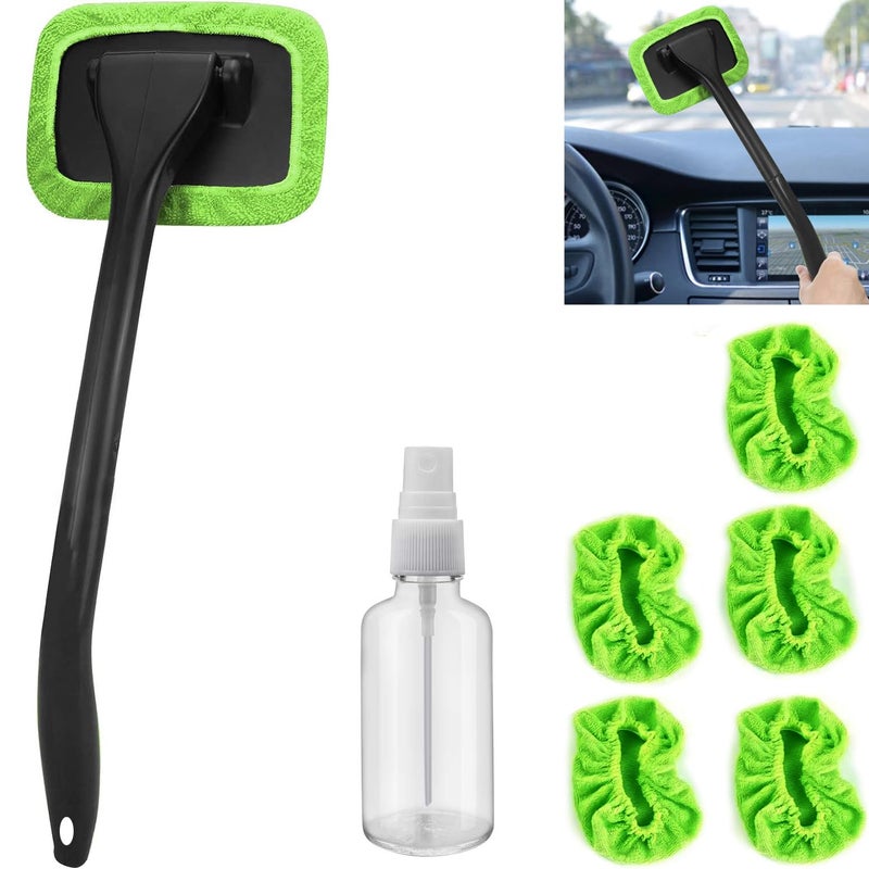 desin Car Windshield Cleaning Tool  Windshield Cleaner with 5 Washable and Reusable Microfiber Pads and Extendable Handle  for Auto Glass Wiper (Green) - Image 1